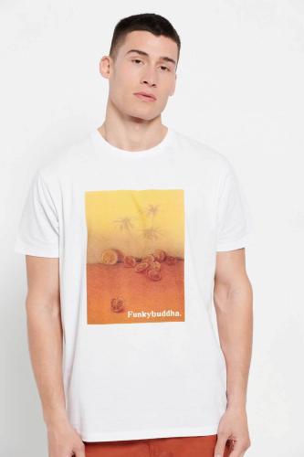 Funky Buddha ανδρικό βαμβακερό T-shirt μονόχρωμο με photographic print - FBM007-350-04 Λευκό XL